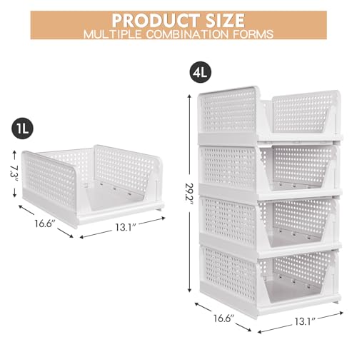 5 Pack Stackable Closet Storage Basket