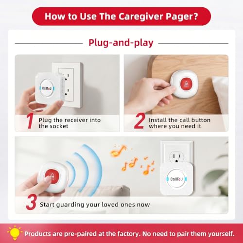 Wireless Caregiver Pager Smart Monitoring System Alert Buttons Hand Call Bell for Elderly Seniors Patients