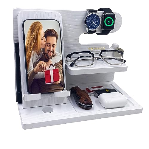 Birthday Gifts for Men Gift for Dad from Daughter Son Nightstand Organizer for Men Wood Phone Docking Station