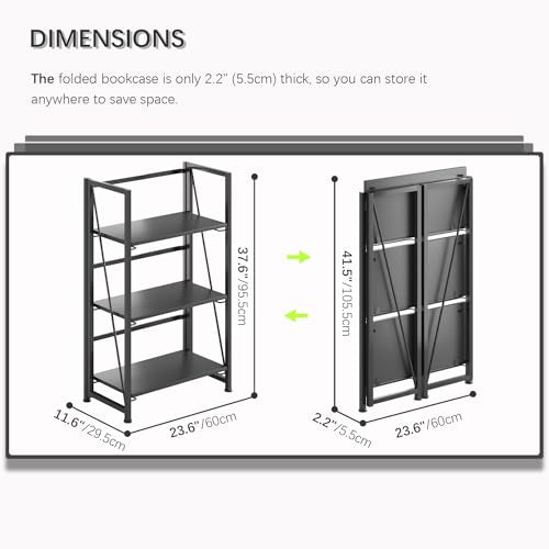 No Assembly Folding Bookshelf Storage Shelves Vintage Bookcase Standing Racks for Bedroom Living Room Home Office