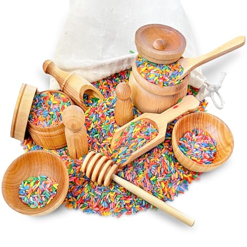 Wooden Tool Set for Sensory Bin with Drawstring Bag