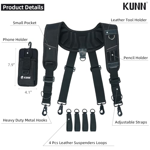 Leather Tool Belt Suspenders Construction Bag Suspenders Molded Air Channel Work Belt Suspender for Carpenter