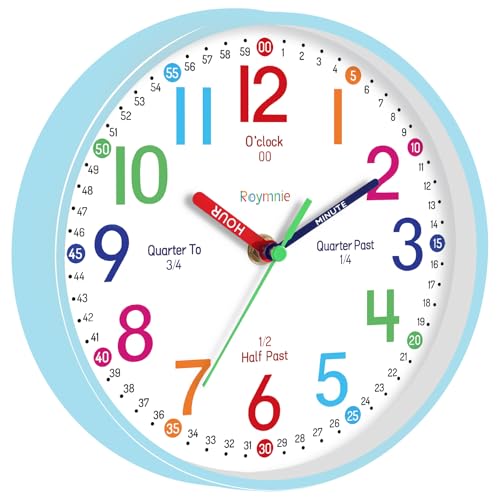 Wall Clock for Kids Learning to Tell Time Easily Clock Non Ticking Battery Operated Colorful Teaching Time Clock Decorative for Kids Room Classroom School