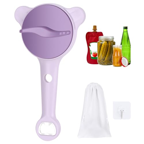 4-in-1 Jar Opener for Seniors Adjustable Stainless Steel Lid Opener with Extended Ergonomic Handle, Includes Hook & storage bag, Can Opener for Arthritis and Weak Hands
