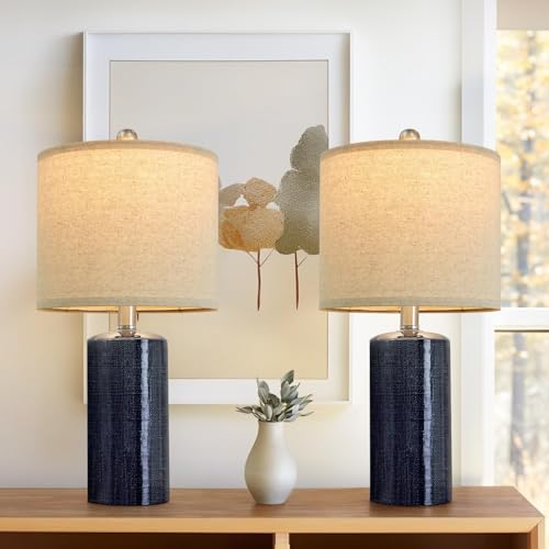 Modern Ceramic Table lamp Set of 2 Small Farmhouse Bedside lamp