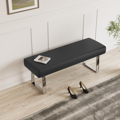 45.3" Upholstered PU Leather Bedroom Bench Footstool with Metal Legs