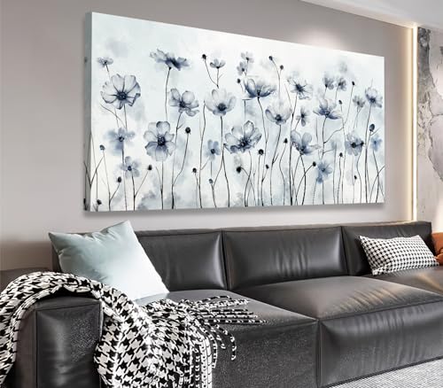 Large Floral Wall Art Grey Cream Brown Flowers Wall Decor Abstract Botanical Canvas Painting Artwork Simple Life Canvas Pictures for Living Room Bedroom Kitchen Home Office Decoration