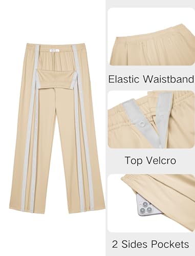Tear Away Pants for Women Side Slit Snap Post Surgery Sweatpants