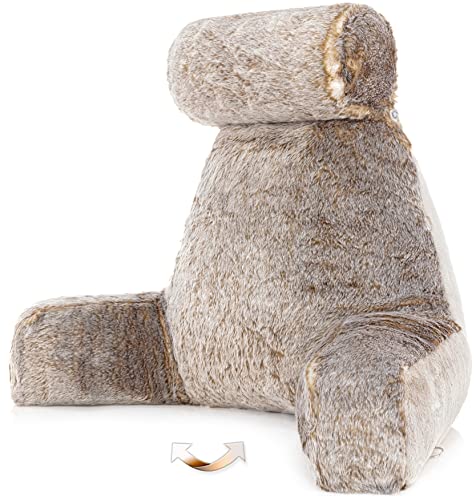 Adult Reading Sit Up Bed Rest Pillow for Bed with Arms & Neck Roll on Bungee Cord