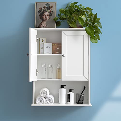 Bathroom Wall Cabinet Wooden Medicine Cabinet Buffering Hinge MDF Material Storage Organizer and Adjustable Shelves Cupboard Storage Cabinet with Large Space