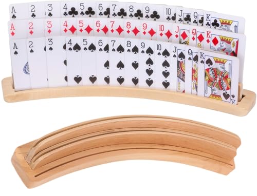 Wood Playing Card Holder Hands Free Playing Card Organizer Tray Card Game Tray Rack for Bridge Canasta Card Playing