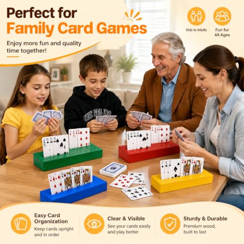 Wooden Card Holders for Playing Cards Holder Stand Wood Playing Card Holder for Kids Canasta Holder for Adults Seniors Card Deck Crowns Uno Games Set of 2