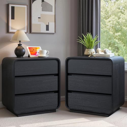 Curved Nightstand Set of 2 with Charging Station