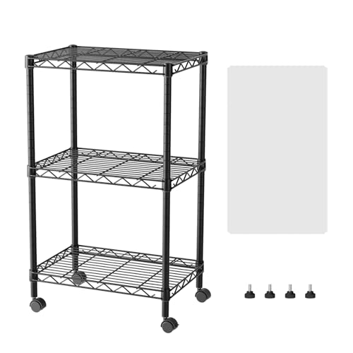 3 Shelves Storage Shelf Wire Shelving Unit Metal Adjustable Wheels