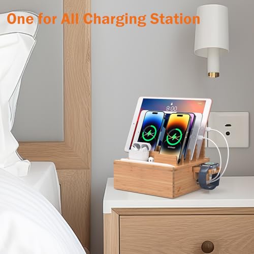 7 Slot Bamboo Charging Stations with USB Charger