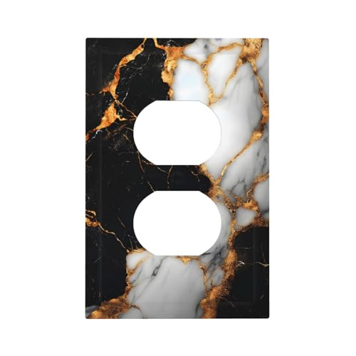 Decorative Light Switch Cover Plate Black Gold Marble 1 Gang No Device Single Blank Outlet Covers Wall Plate Switch Plate Covers for Country Bathroom Bedroom Decor