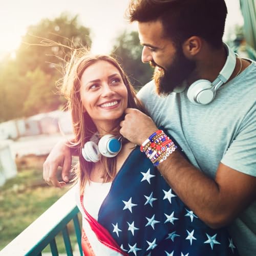 250 Anniversary USA Merchandise 4th of July Outfits for Women Men Teens Red White Blue Clay Beaded Stretch Bracelets USA Patriotic Jewelry 4th of July Accessories
