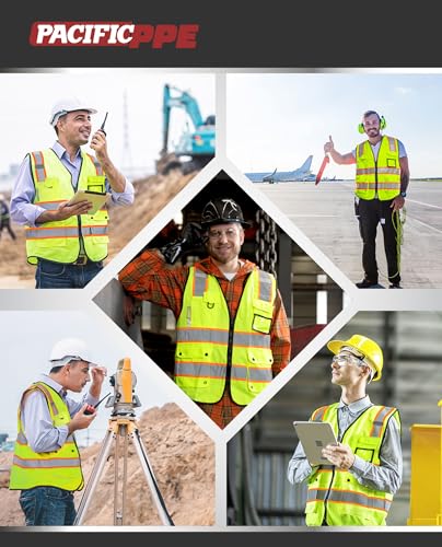 10 Pockets High Visibility Zipper Front Safety Vest with Reflective Strips