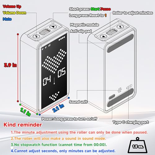 Visual Timer Rechargeable Digital Hourglass Timer with LED Display