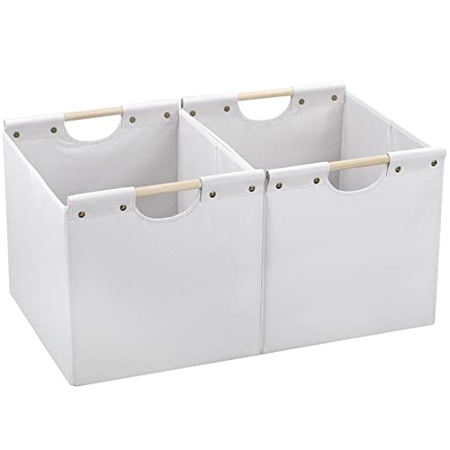 Large Collapsible Storage Bins with Wooden Handles