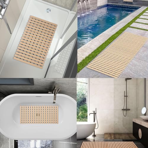 Bath Mat Non Slip Shower Mat Bathtub with Drain Holes and Heavy Duty Rubber No Suction Cups Sturdy Shower Stall Tub Mat for Bathroom