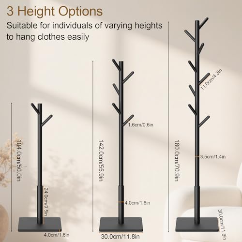 Coat Rack Freestanding with Stable Square Base for Cloathes