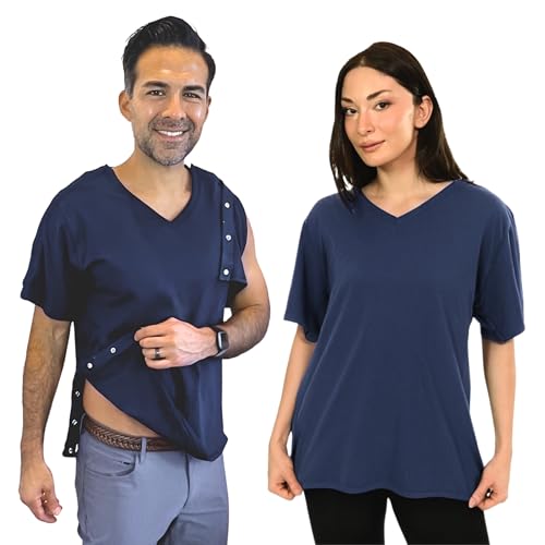 Unisex Post Surgery & Rehab V Neck Dual Access Snap Shirt