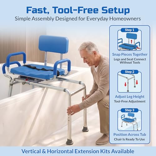 Carousel Sliding Shower Chair Tub Transfer Bench with Swivel Seat