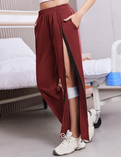 Tear Away Pants for Women Side Slit Snap Post Surgery Sweatpants