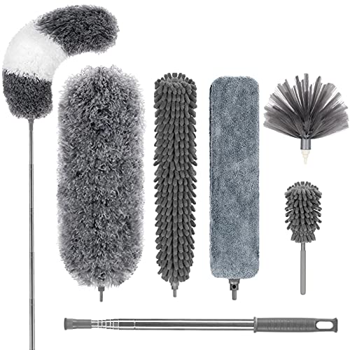 Microfiber Feather Duster Extendable Cobweb Duster with 100 inches Extra Long Pole