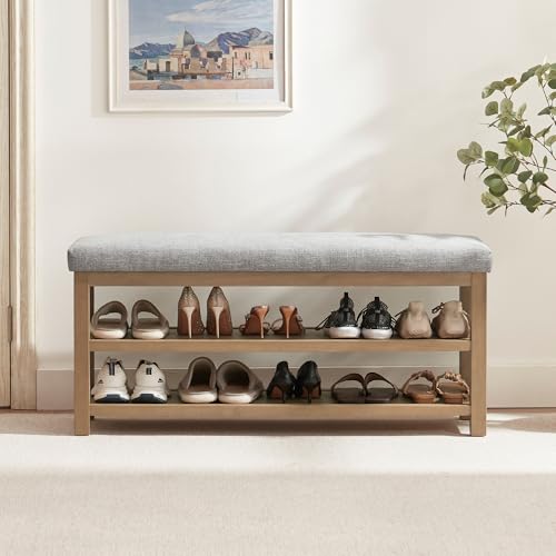 Shoe Rack Bench with Leather Cushion