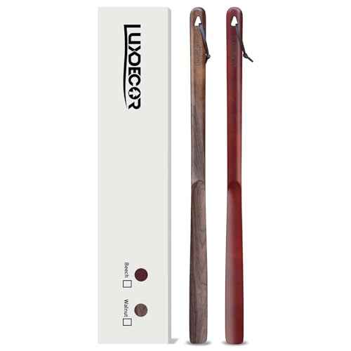 2 Pack Long Handle Wood Shoe Horn for Men 24in Wooden Shoe Horn Long Handled for Seinors Women Kids Wood Shoe Helper