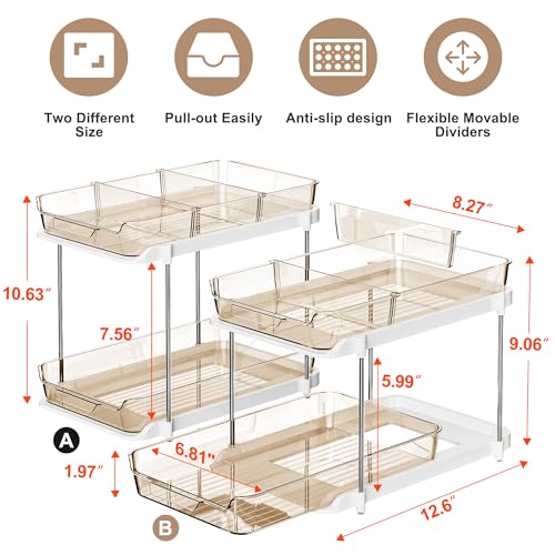 2-Tier Multi-Purpose Bathroom Under Sink Organizers and Storage, Stackable Kitchen Pantry Organization, Pull Out Medicine Cabinet Organizer with Movable Dividers