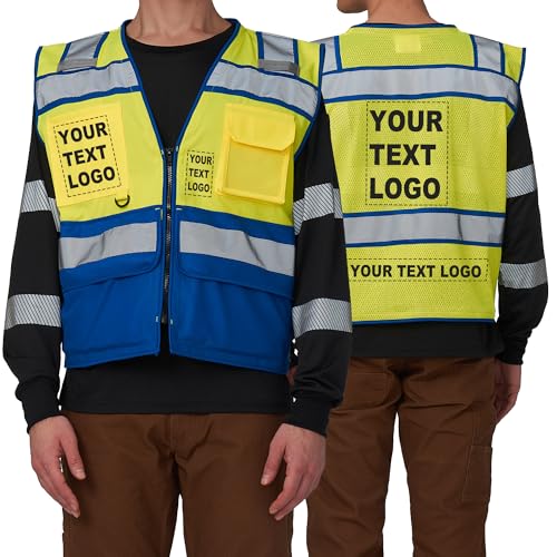 High Vis Reflective Safety Vest for Men Women Zipper Ipad Pockets Mesh Construction Apparel Neon Vest for Work