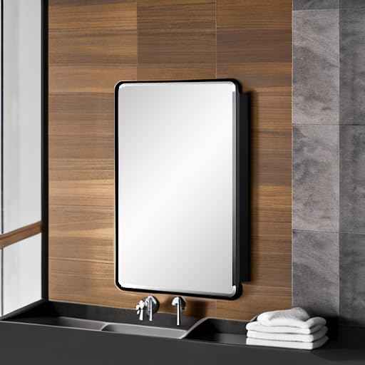 Black Bathroom Mirror Medicine Cabinet with Round Corner Framed Door and Beveled Edge Mirror
