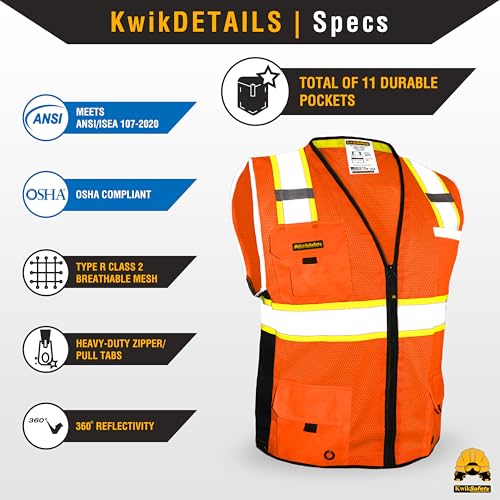 BIG KAHUNA Safety Vest Class 2 ANSI OSHA Hi Vis Reflective Vest
