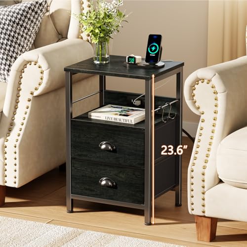 Nightstands Set of 2 with Charging Station