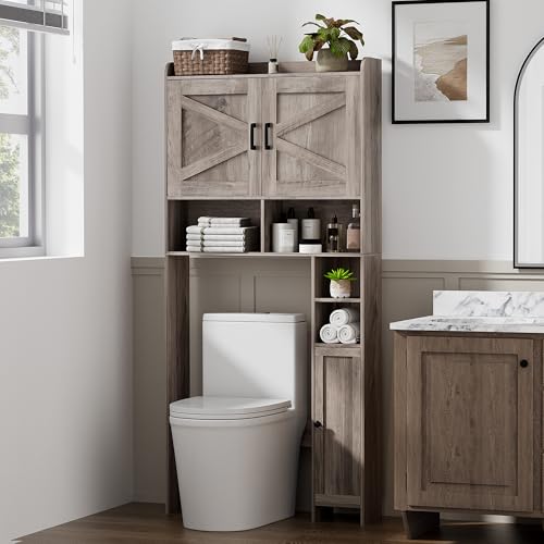 Over The Toilet Storage Cabinet with 2 Door and Toilet Paper Holder Stand
