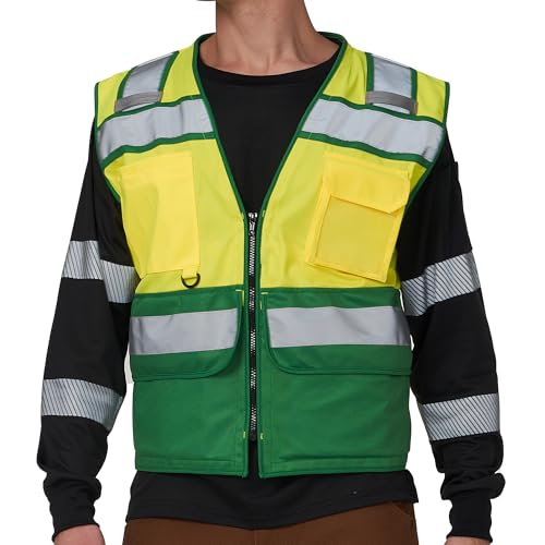 High Vis Reflective Safety Vest for Men Women Zipper Ipad Pockets Mesh Construction Apparel Neon Vest for Work