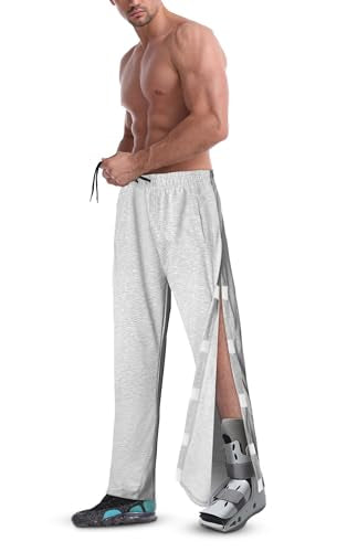Men's Tearaway Pants for Post Surgery 2 Side Velcro Breakaway Open Bottom Sweatpants Women Loose Fit Rip Off Cotton Pants