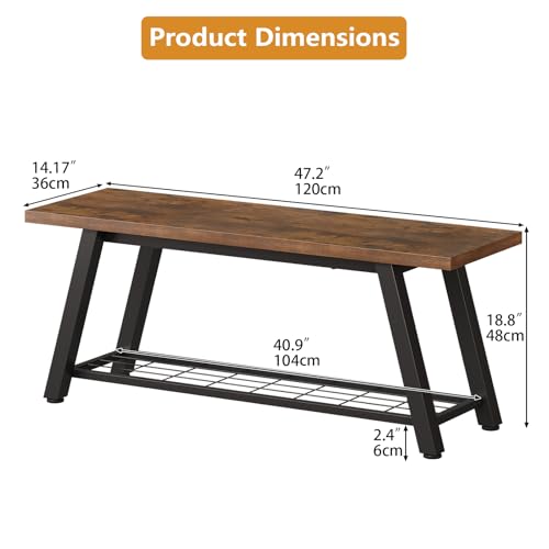 Industrial Entryway Bench Rustic Wood and Metal Storage Bench for Indoor Living Dining Room Bedroom Long Shoe Benches Seat