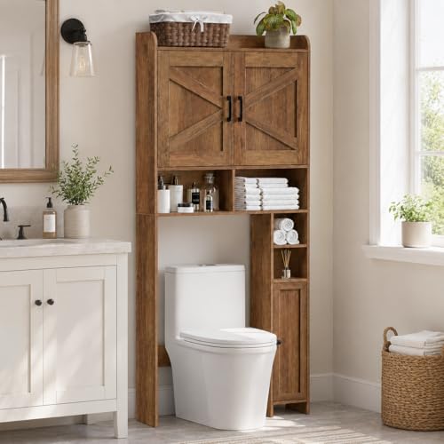 Over The Toilet Storage Cabinet with 2 Door and Toilet Paper Holder Stand