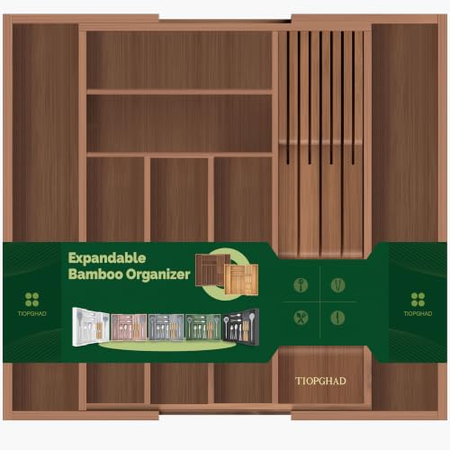 Expandable Bamboo Silverware Organizer with Knife Block