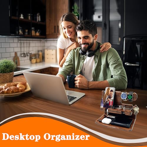 Gifts for Men from Wife Nightstand Organizer for Men Wood Phone Docking Station Phone Holder for iPhone