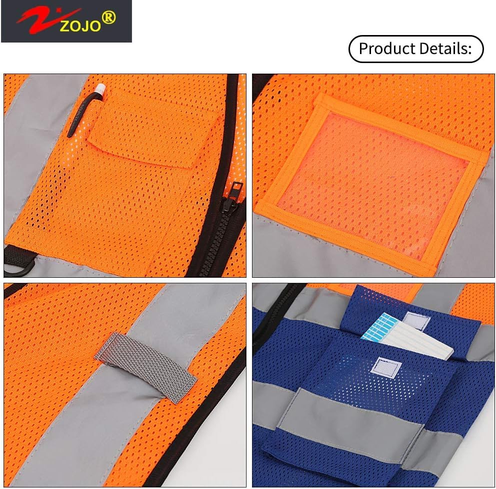 High Visibility Reflective Mesh Safety Vest with Pockets 10 Pack Bulk