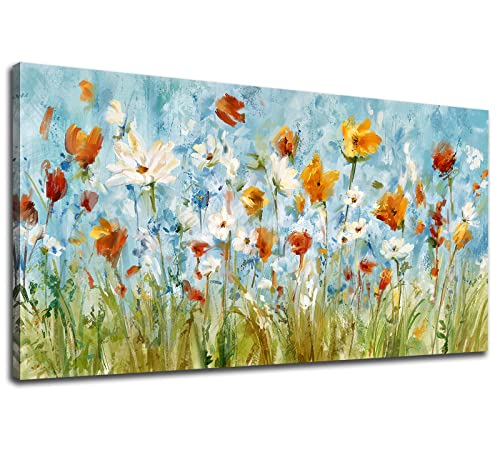 Large Floral Wall Art Grey Cream Brown Flowers Wall Decor Abstract Botanical Canvas Painting Artwork Simple Life Canvas Pictures for Living Room Bedroom Kitchen Home Office Decoration