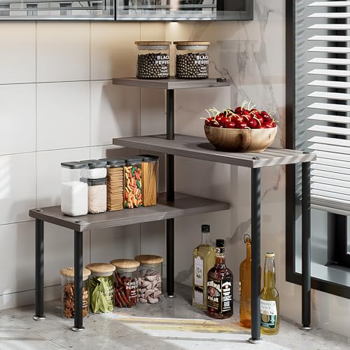 Corner Shelf Countertop Organizer 3 Tier Kitchen Corner Shelves Adjustable Spice Storage Rack for Bathroom Coffee Area Over Sink