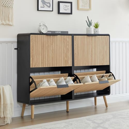 47" Fluted Large Shoe Cabinet with 4 Flip Drawers