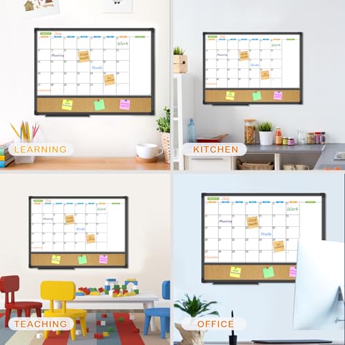 Magnetic Calendar Whiteboard & Bulletin Corkboard Combination