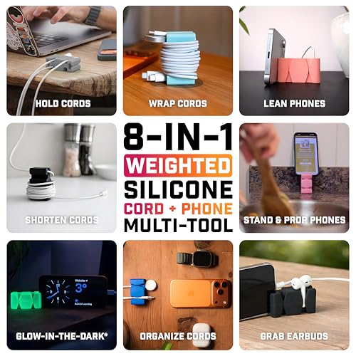 Silicone + Steel Weighted Cord Holder for Nightstand